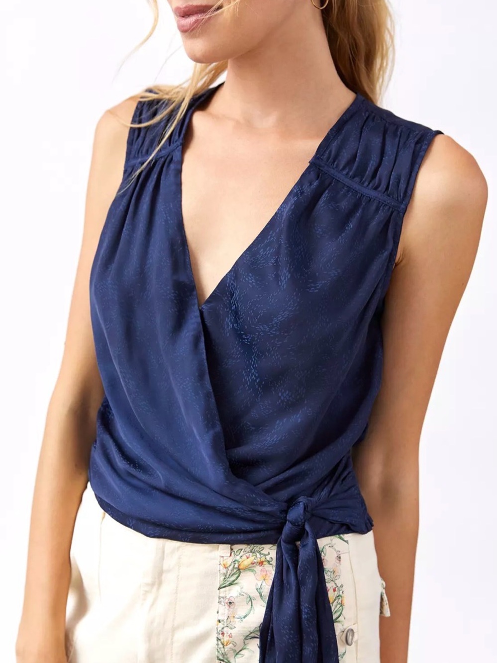 Antropology Maeve Navy Sleeveless Wrap Camisole with Side Tie